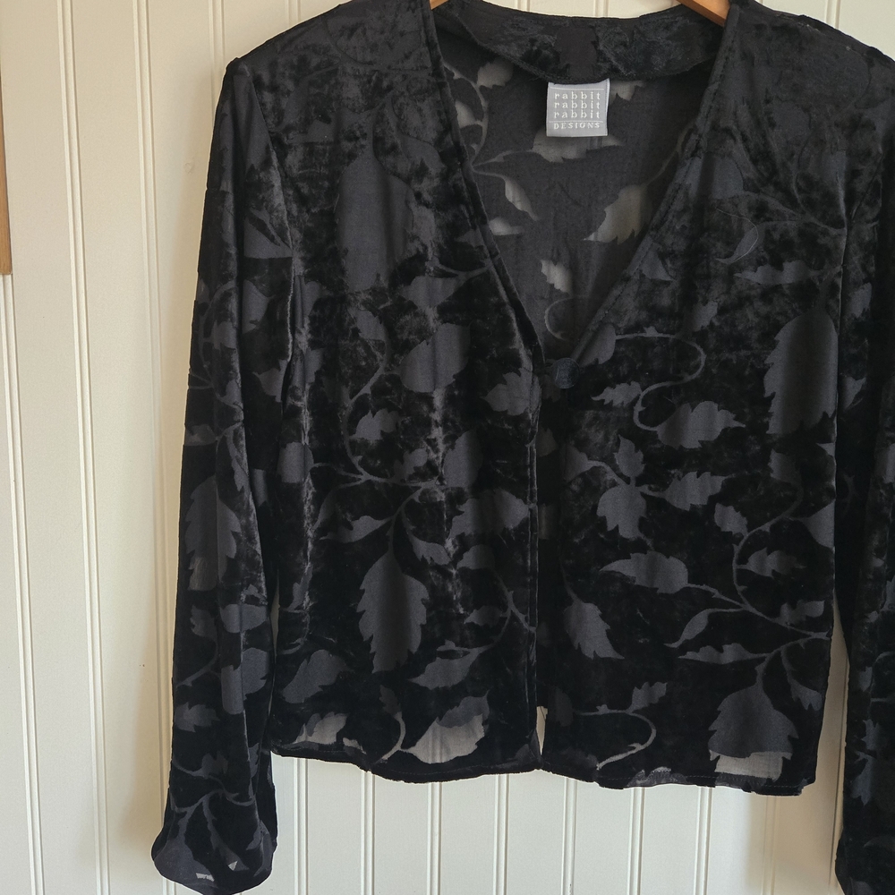 Rabbit Rabbit Rabbit Vintage Black Floral Velvet Jacket Cardigan - Picture 2 of 8